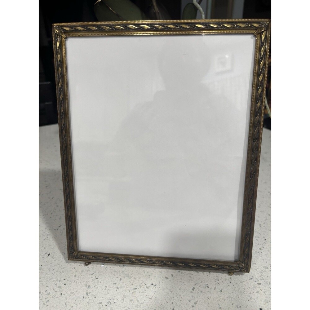 Gold Color Metal Picture Frame Flowers holds 8" x 10" VINTAGE